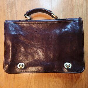 Brown Italian Leather Briefcase Laptop Messenger Bag No Strap Like New
